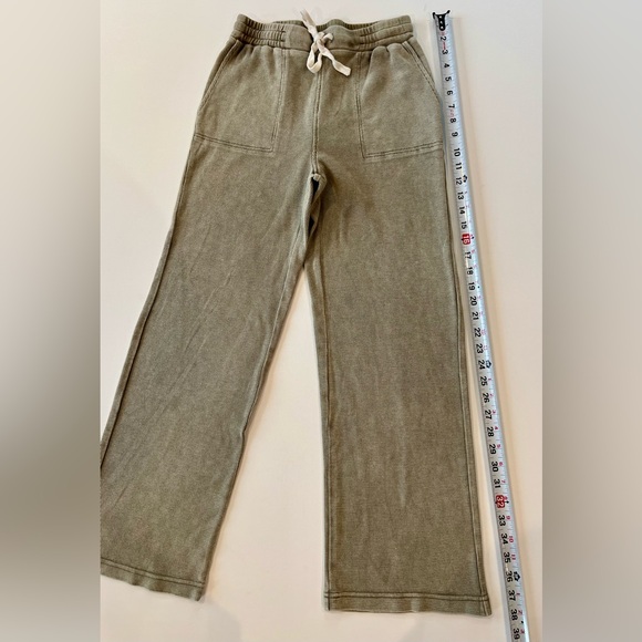 Jane and Delancey Waffle Ribbed Olive Army Green Straight Leg Stretch Lounge - Picture 2 of 13